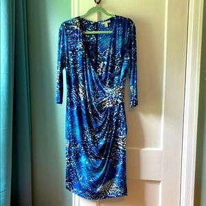 Dana Buchman Blue Ruched Wrap Dress